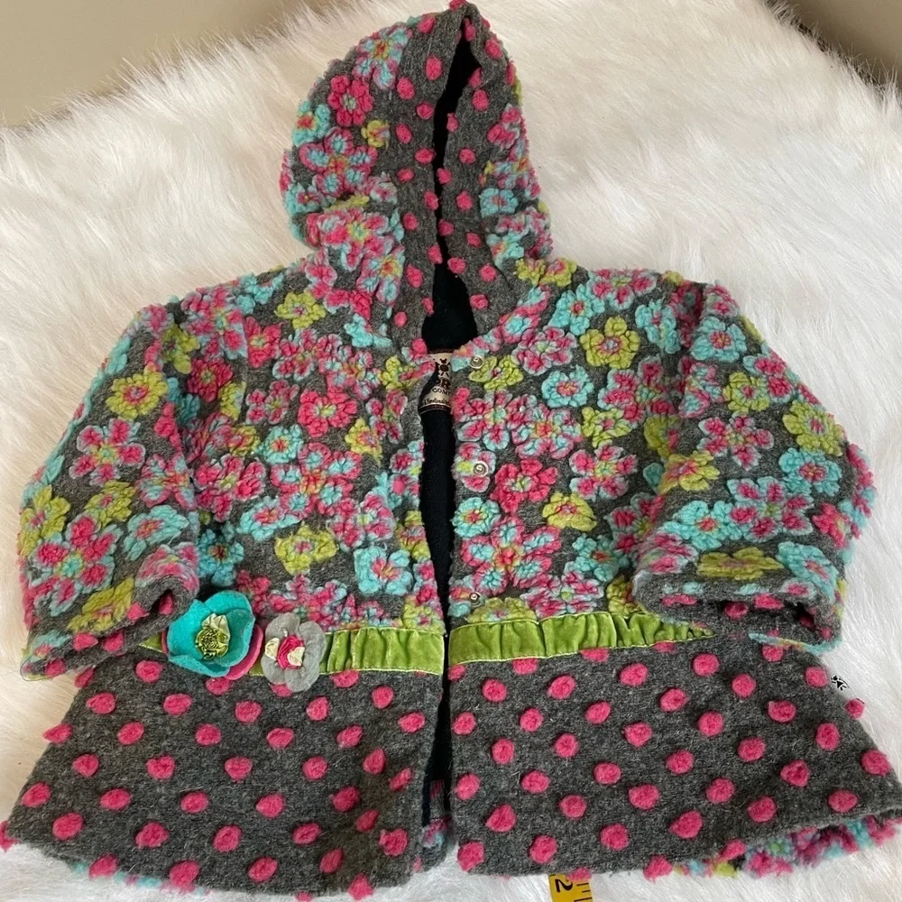 Corky & Company wool blend Floral Patterned hooded girls swing coat